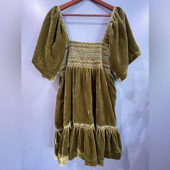 Free People Olive Green Easy To Love Mini Dress Velvet Short Sleeve Size… - Picture 4 of 13